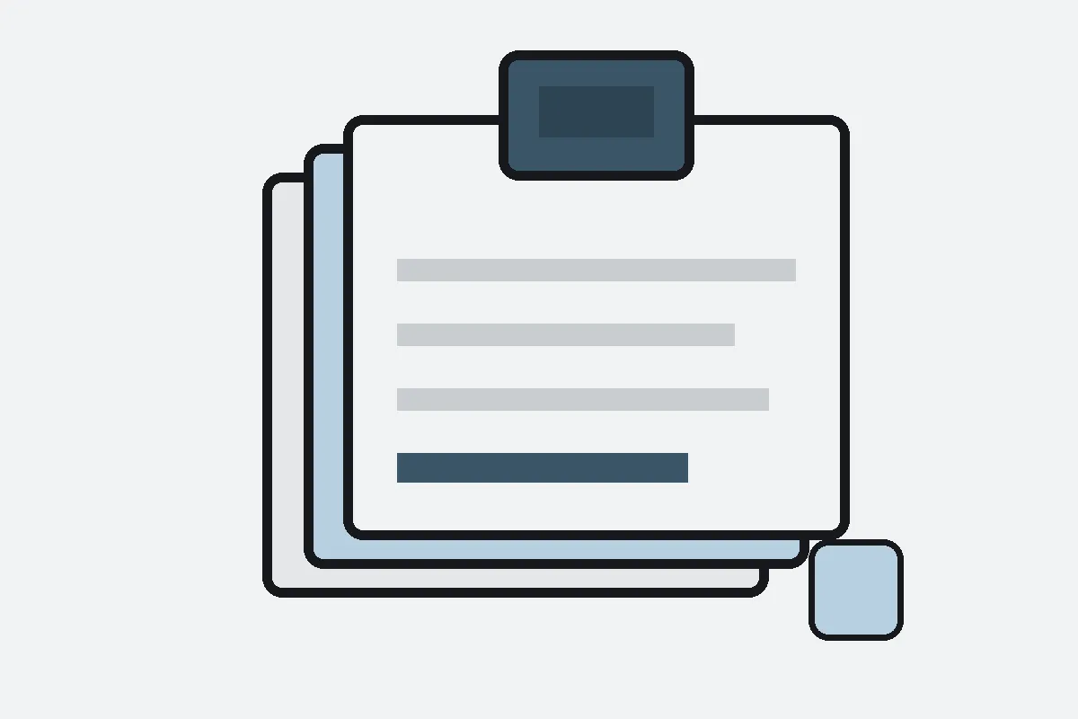 Close detail of the stack-clip underline and sand sheet edge on cool gray paper.
